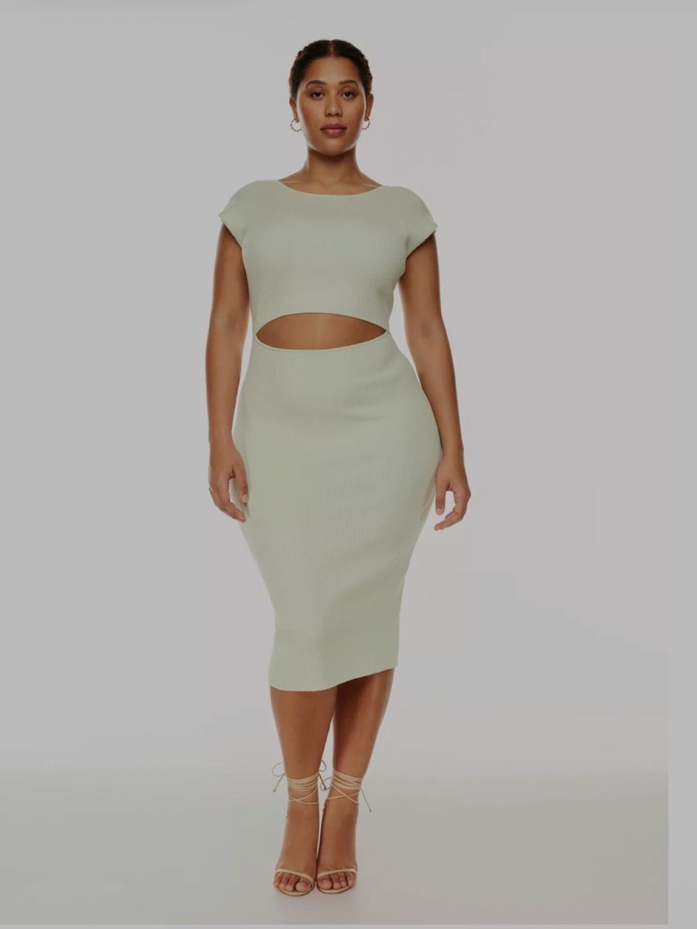 Aritzia White Ribbed Cutout Midi Dress